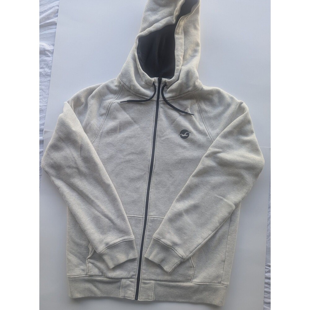 Hollister Men's Full Zip Hoodie L Oatmeal Gray Seagull Logo Fleece